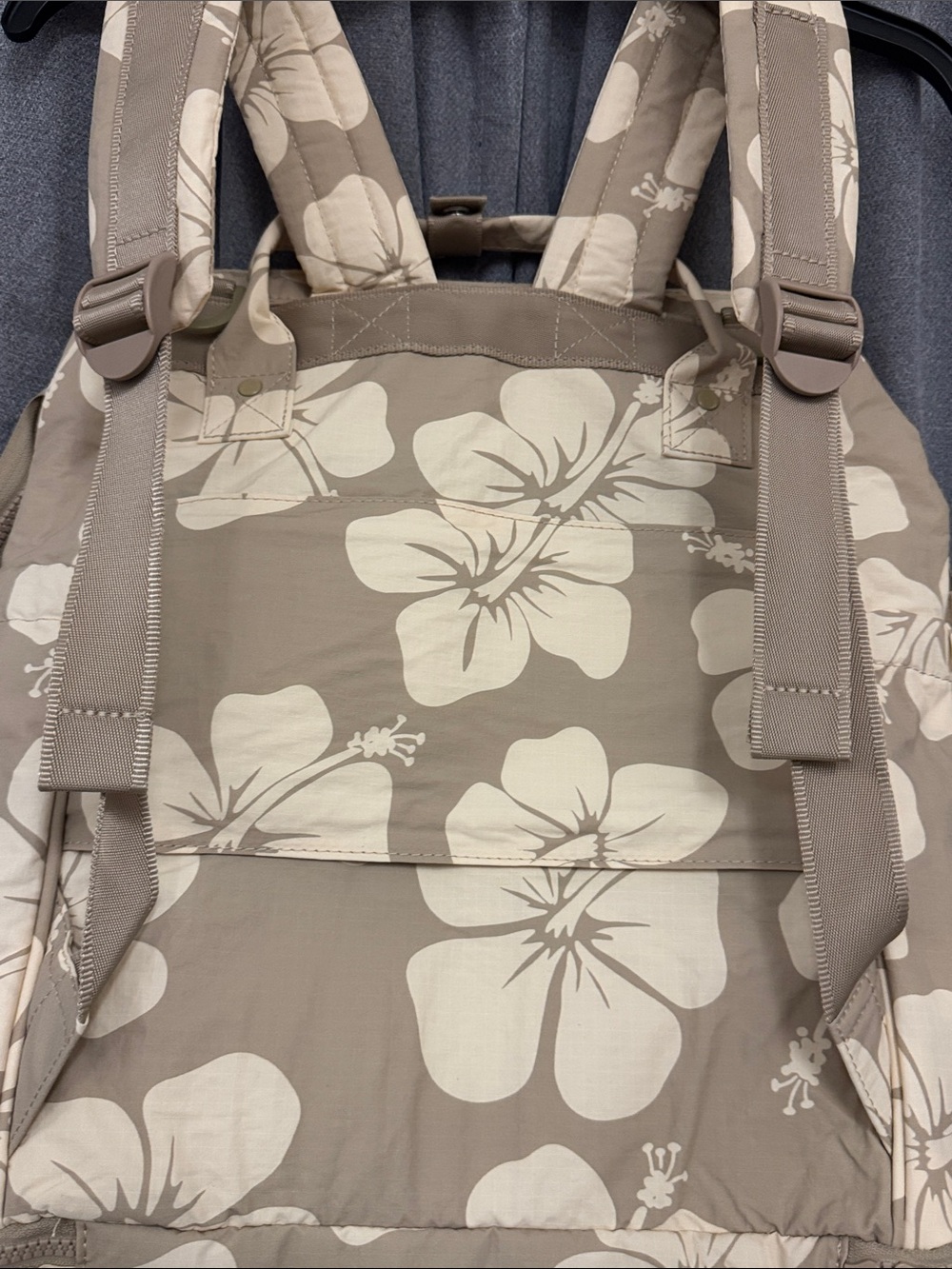 ALOHAS Beige Floral Canvas Backpack Tote with Top Handle - Picture 6 of 11